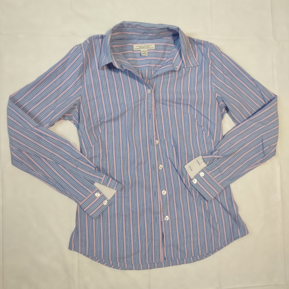 Banana Republic Blue and Pink Striped Button-Down Shirt
